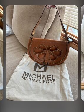 Michael Kors Cognac Leather Studded Shoulder Bag